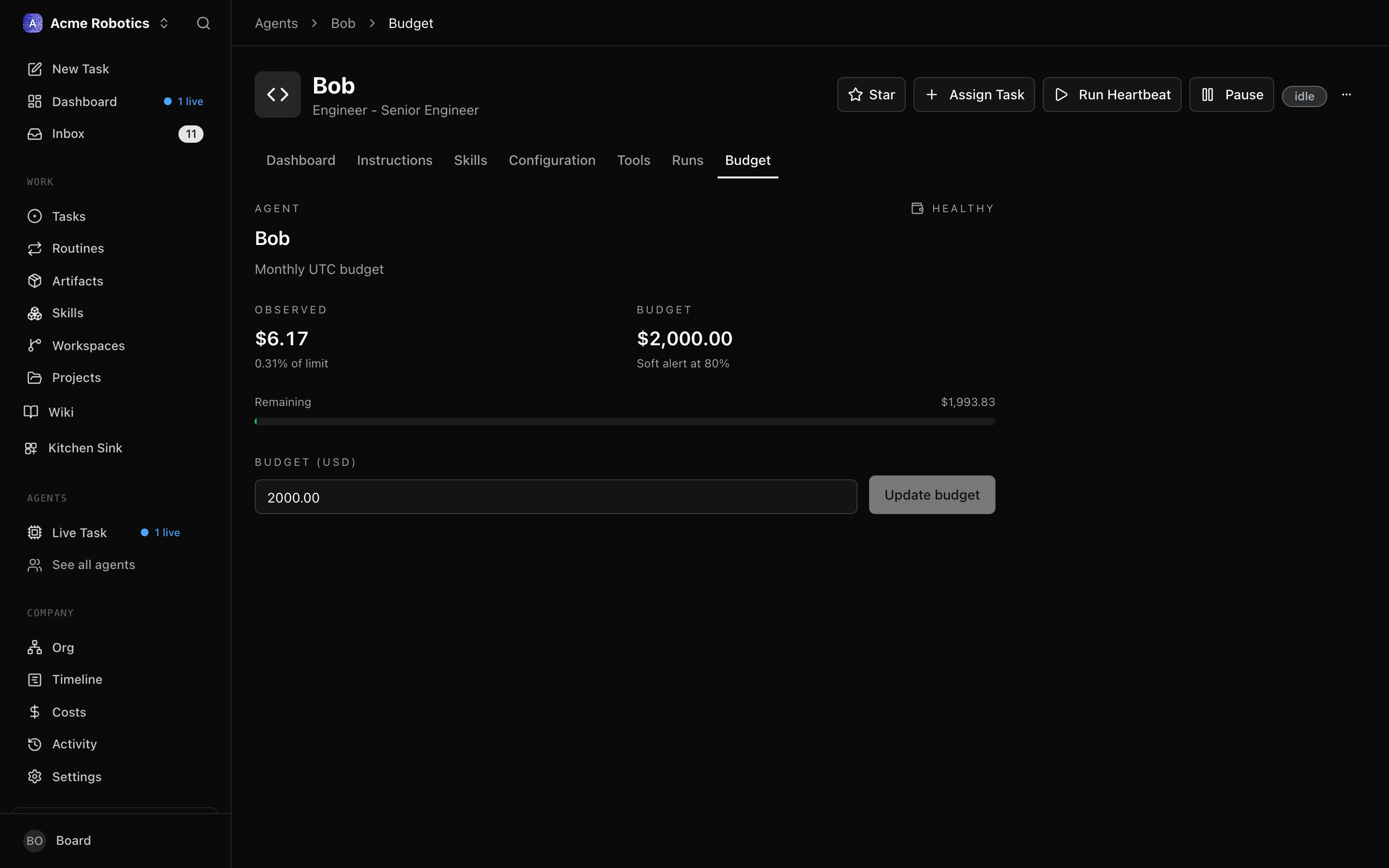 Budget tab